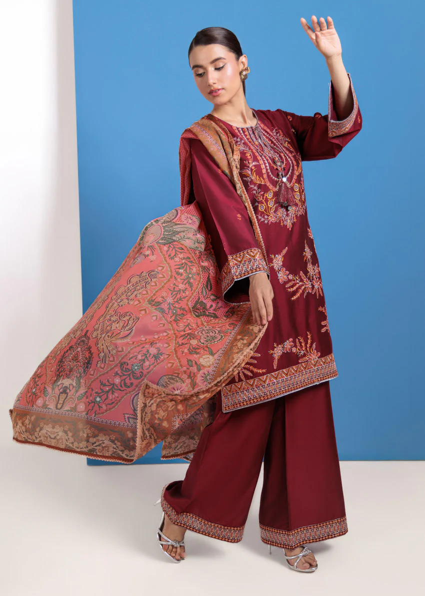 Maroon-Cotton Silk-3 Piece (WPS25FE3023)B-181 (R-9) - Image 5
